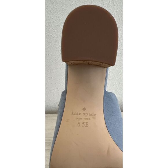 Kate Spade Blythe Mule Sandals Sz 6.5 Blue Suede Designer Minimalist Resort Chic - Picture 11 of 16